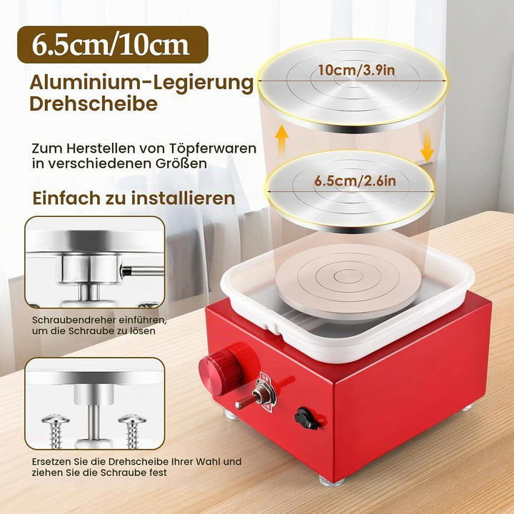 Töpferscheibe, Töpferscheibe Elektrisch mit 2000 U/min Einstellbare Geschwindigkeit, Pottery Wheel m