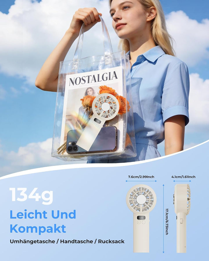 Handventilator - Mini Ventilator 3000mAh Handventilator Akku Aufladbar, 1-120 Stufen einstellbar mit