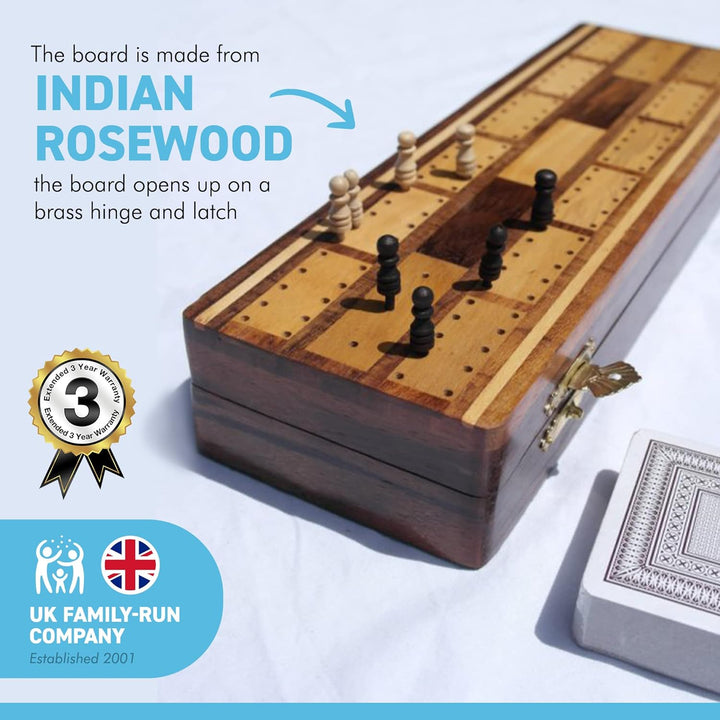 Wooden Cribbage Board with pegs and Two Packs of Playing Cards