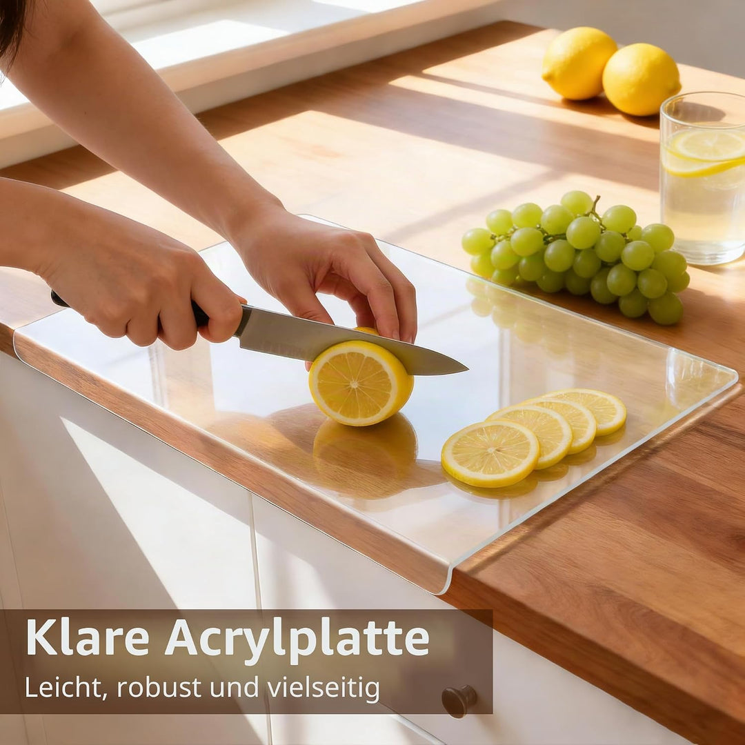 Schneidebrett-Set 2-teilig – Kariertes Holz- &amp; Acryl-Schneidebrett mit Arbeitsplatten-Lippe, Holz-Sc