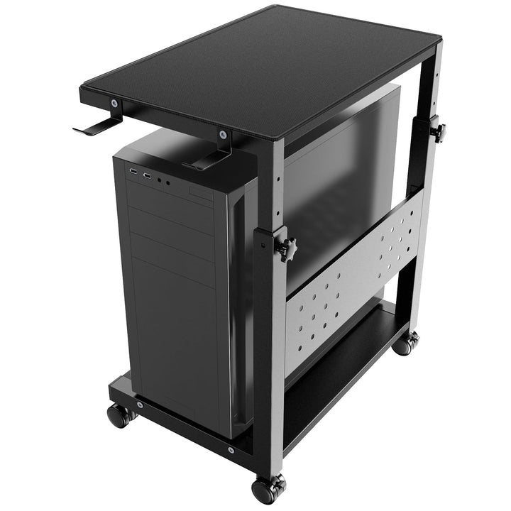 PUTORSEN Höhenverstellbarer PC Tower Ständer mit 2 Ebenen,Computer Tower Ständer mit Rollen und Maus