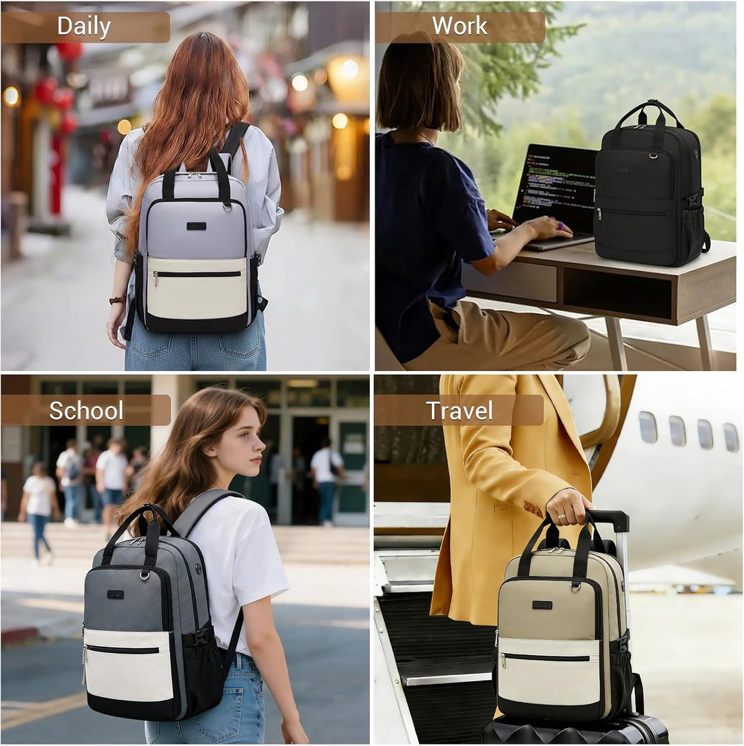 KONO Rucksack Damen 15,6 Zoll Laptop Rucksack, Geräumiger Wasserabweisender Schulrucksack mit Flasch