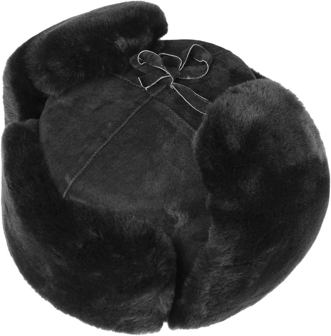 LIERYS Schiwago Pelzmütze Uschanka mit Steppfutter Russenmütze aus Leder Winter S-XXL M Schwarz, M S