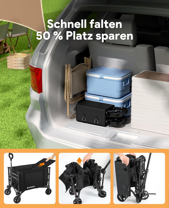 3 in 1 Bollerwagen Faltbar 120L, Klappbar Handwagen mit Rädern, 220lbs Transportwagen Faltbar, Umbau