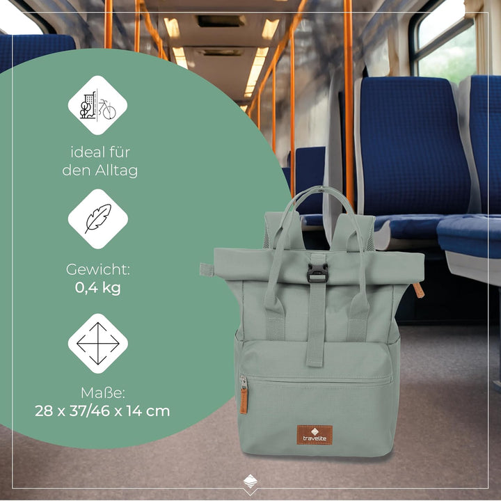 Travelite Handgepäck Rucksack, Laptop Rucksack 14 Zoll, Basics Short Handle Rollup, Reiserucksack Ro