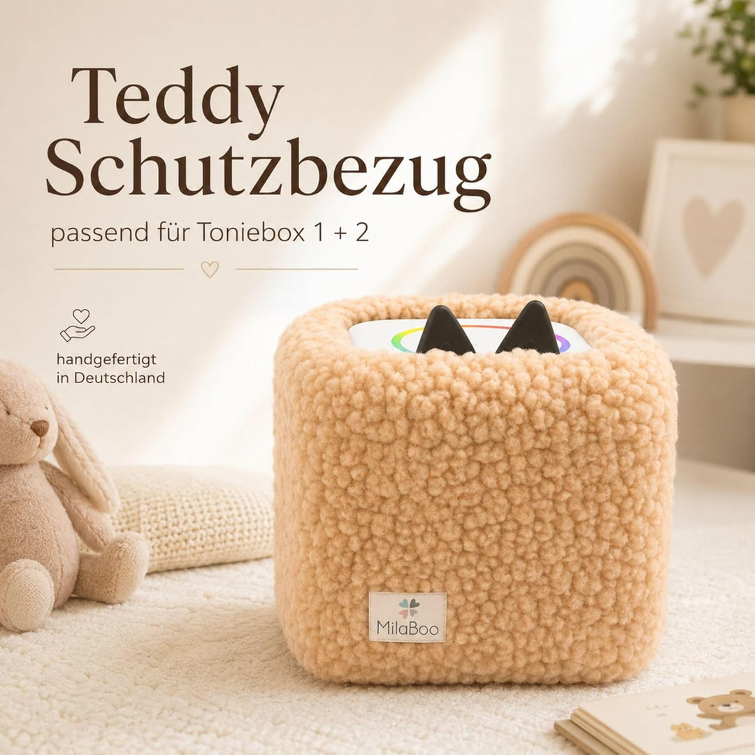 hochwertiger Teddybezug für Toniebox 1 und 2 – Handgefertigt in Deutschland, mit weichem Teddystoff,