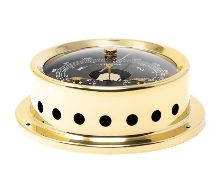 Fischer 1508BTH-45.6 – maritime Wetterstation – 125mm Barometer, schwarzes Ziffernblatt, Messing-Geh