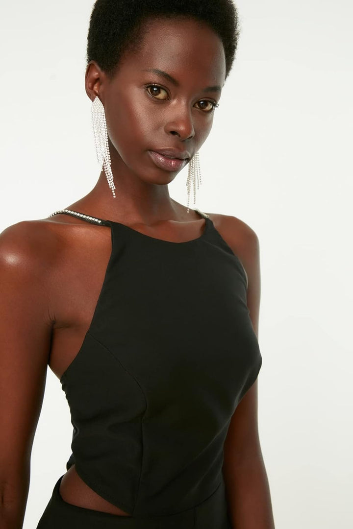 TRENDYOL Damen Taille Detaillierter Stein Hängender Overall 34 Schwarz, 34 Schwarz