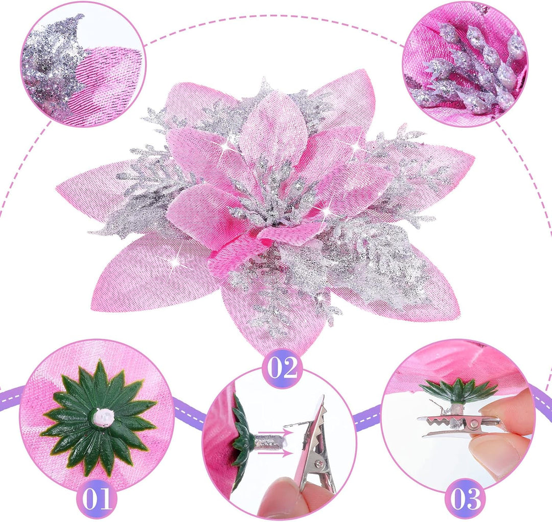24 Glitzer Weihnachtsstern Blumen Künstliche Weihnachten Blumen Ornamente Hochzeit Blume Deko Weihna