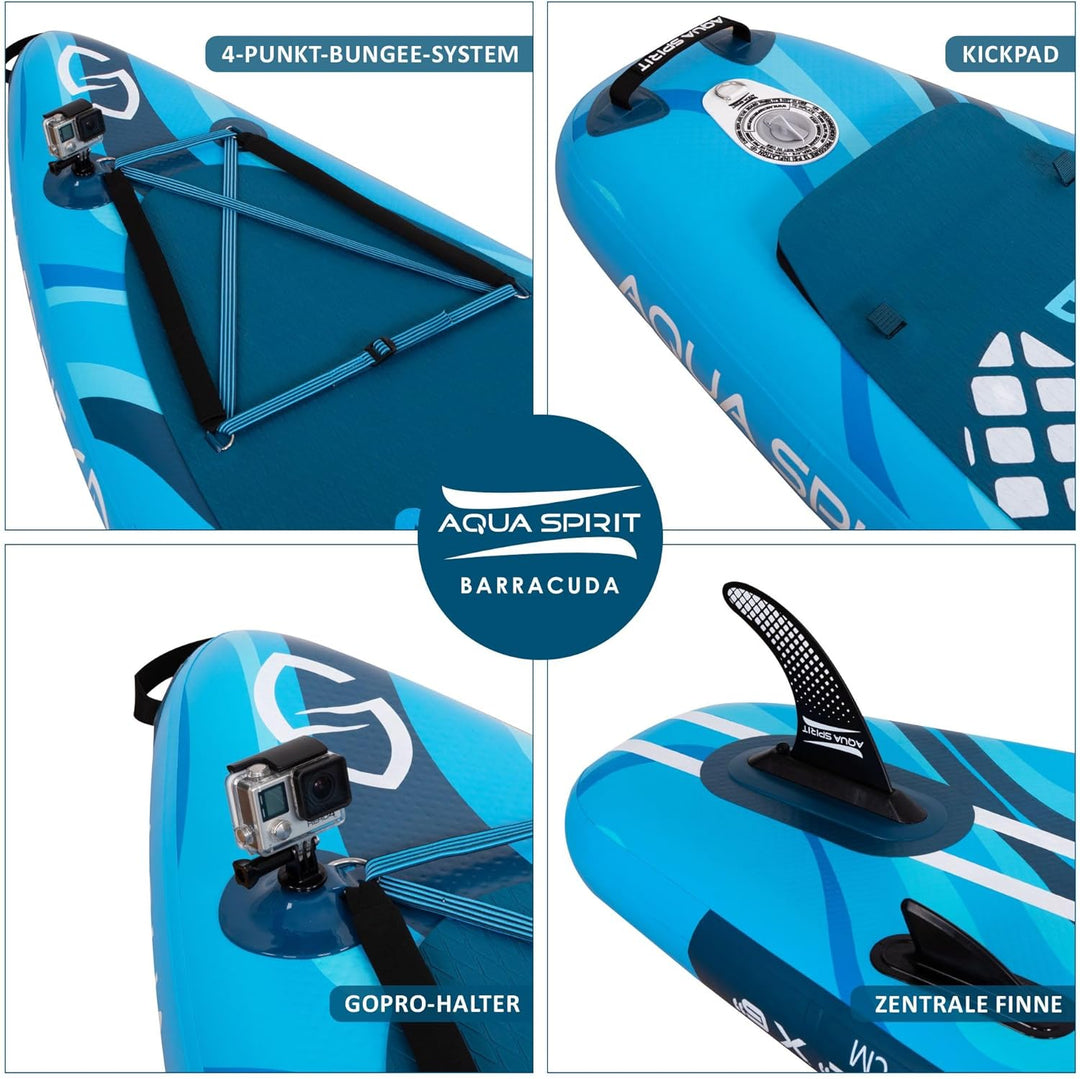 AQUA SPIRIT SUP Aufblasbare Boards für Stand-Up Paddling Paddel Board Set Mit verstellbarem Paddle,