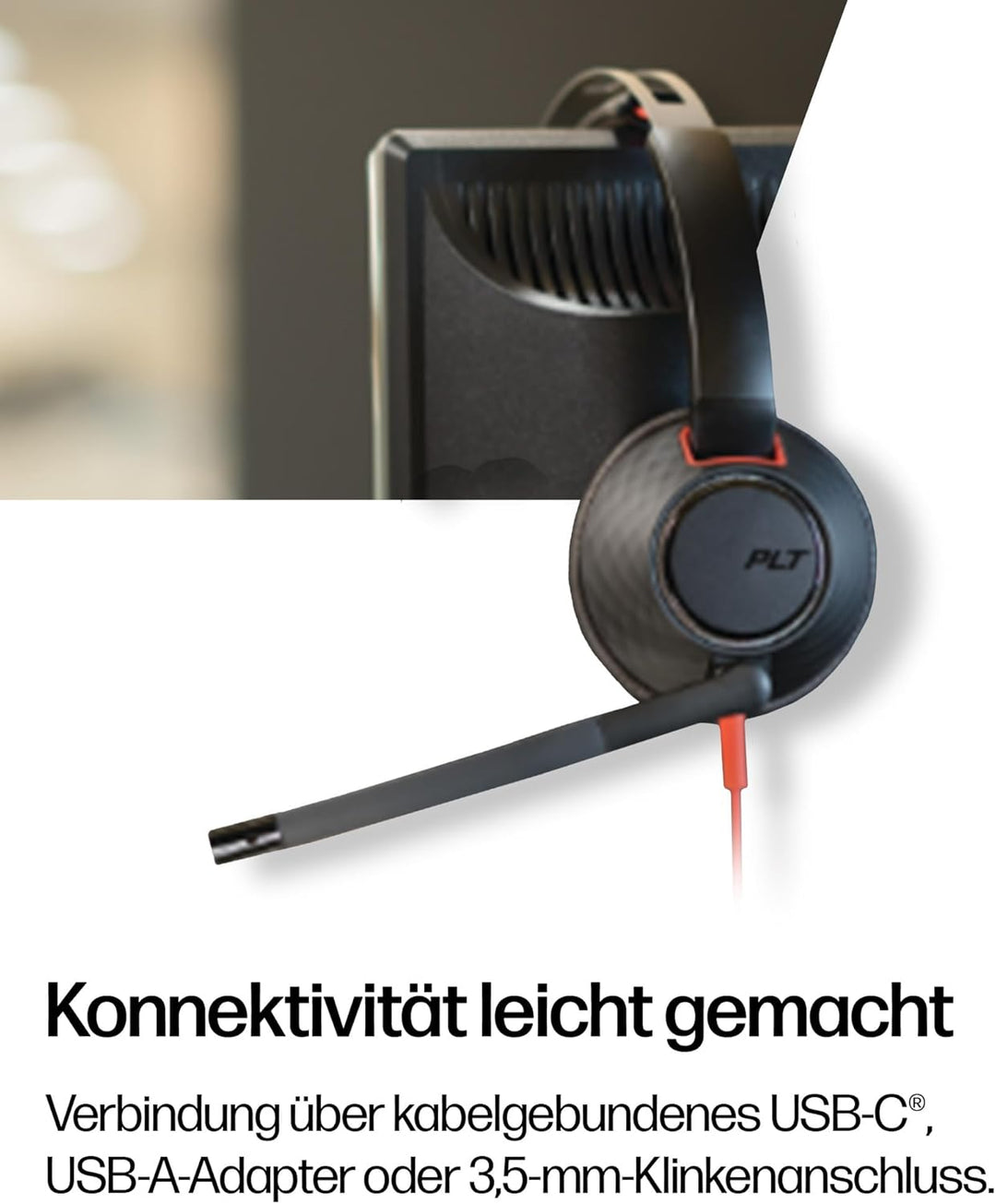 Poly Blackwire 5220 schnurgebundenes Headset, Flexibler Mikrofonarm mit Noise Cancelling, Ergonomisc