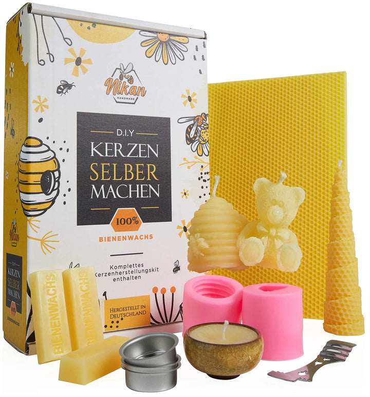 NIKAN Kerzen Selber Machen Set Kinder & Erwachsene Bienenwachs 100% Natürlich - Bienenwachskerzen Ba