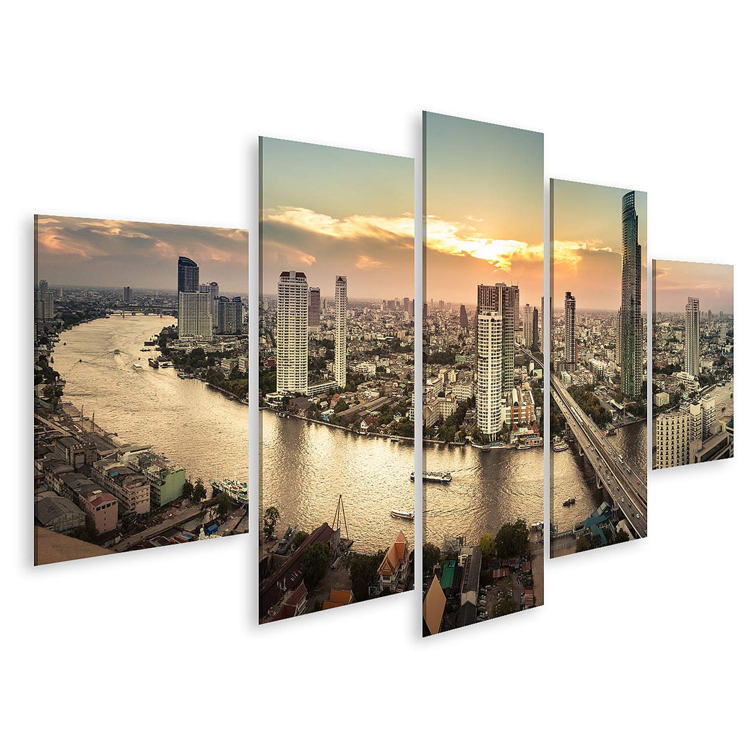 islandburner Bild auf Leinwand Flusslandschaft In Bangkok Stadtpanorama Bilder Wandbilder Poster Lei