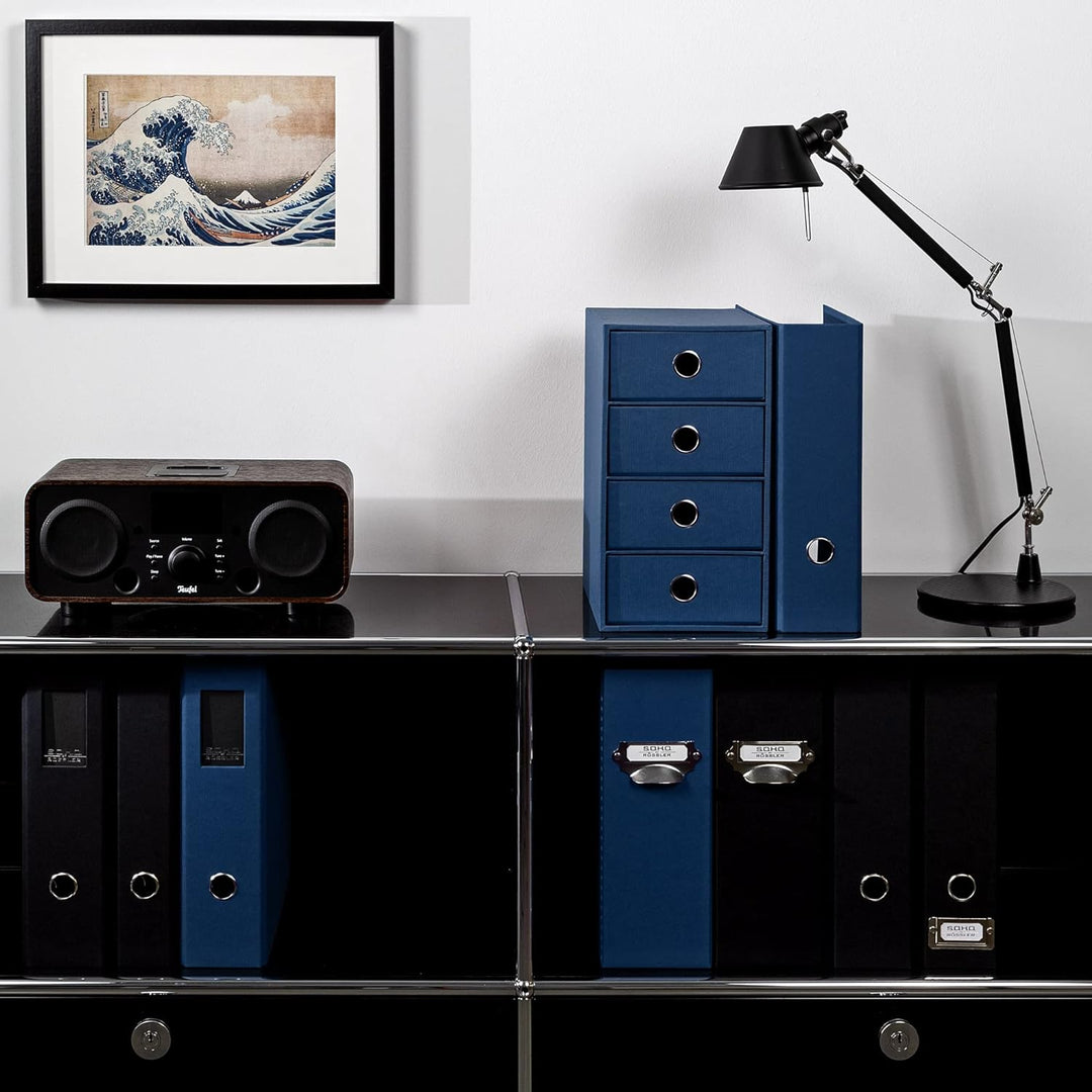 Rössler 1524452904 - S.O.H.O. 4er Schubladenbox für DIN A5, mit Griffloch, Navy, 250 x 175 x 320 mm,