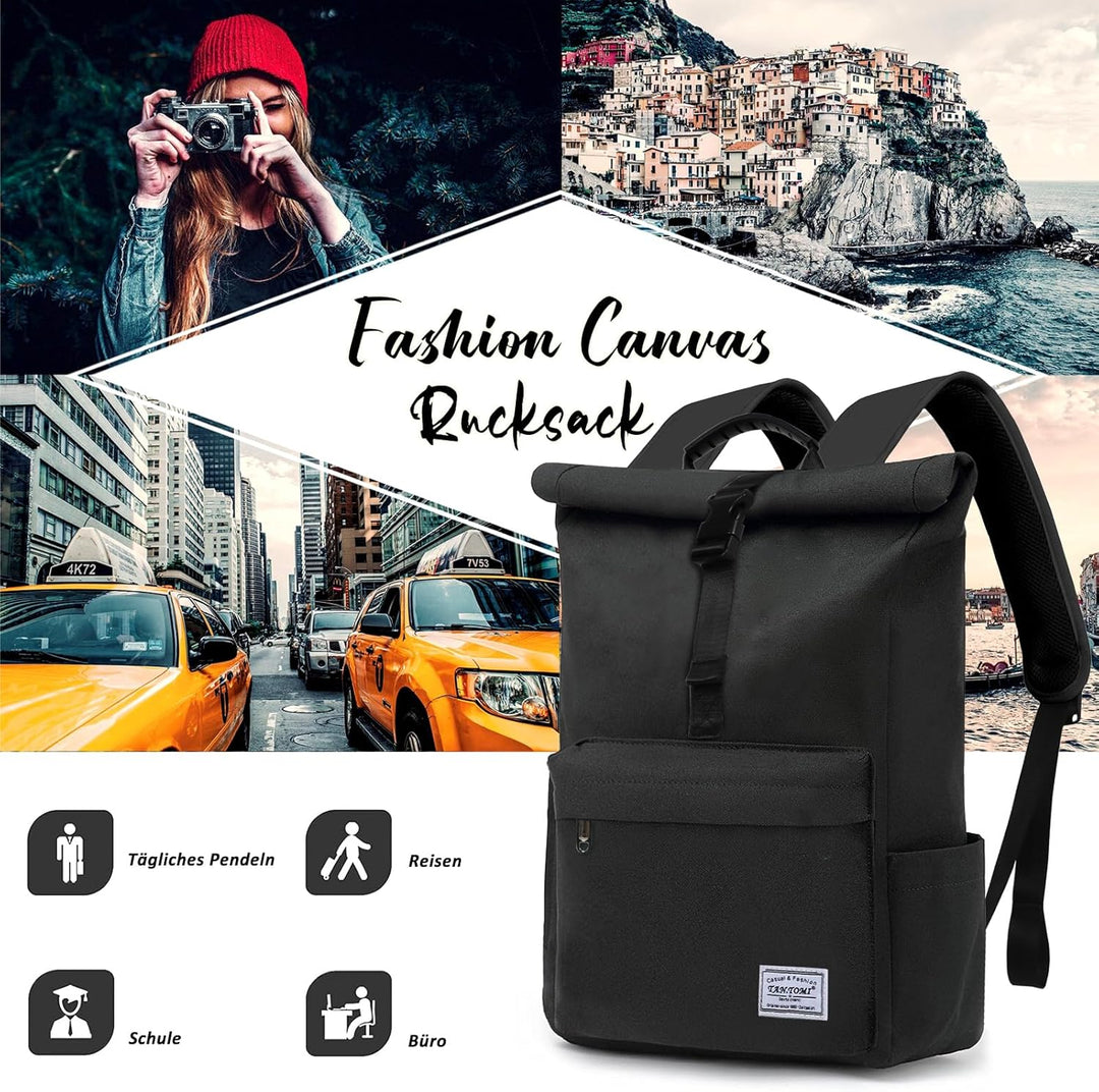 TANTOMI Rucksack Damen Herren, Rucksack Laptop Tasche 15,6 Zoll, Laptop Rucksack Damen Herren weit ö