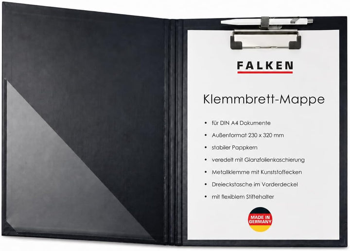 Original Falken 10er Pack Klemmbrett-Mappe. Made in Germany. Mit stabilem Pappkern und Kunststoffbez