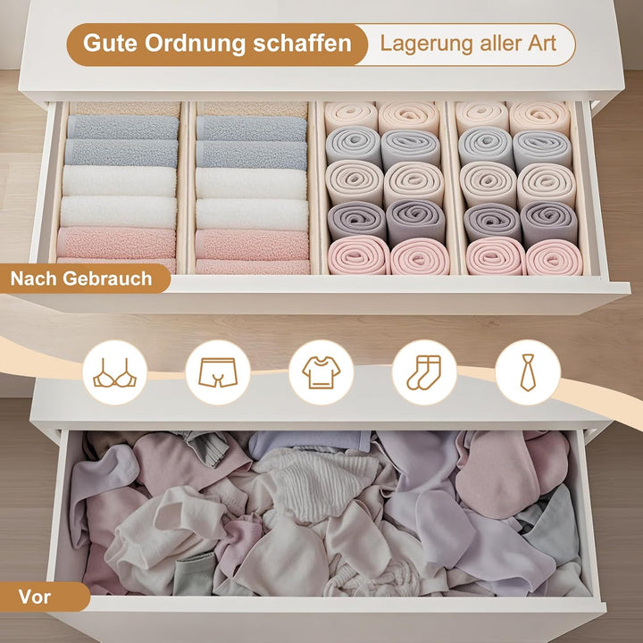 Schubladen Organizer für HEMNES 160 cm Kommode – 4er Set Aus Polyester und Leinen, Waschbar, Beige –