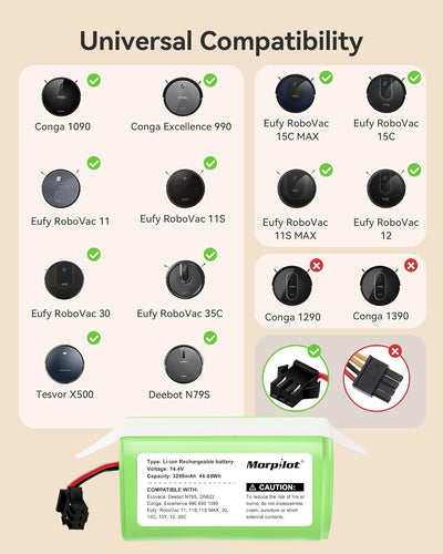 14.4V 3200mAh Li-Ion morpilot 14.4V 3200mAh Ersatzakku für eufy RoboVac, G10 G20 G30 G35 G40 Hybrid,