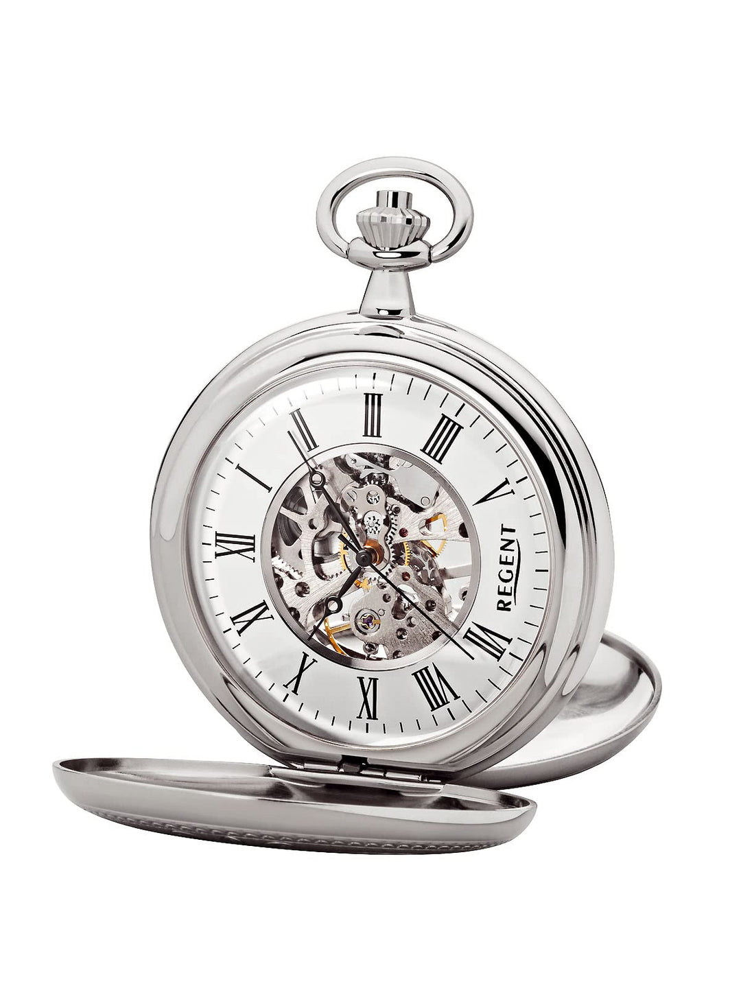 Regent Herren Taschenuhr Savonnette Skelett 51 MM Mechanischer Handaufzug Römische Zahlen in verschi