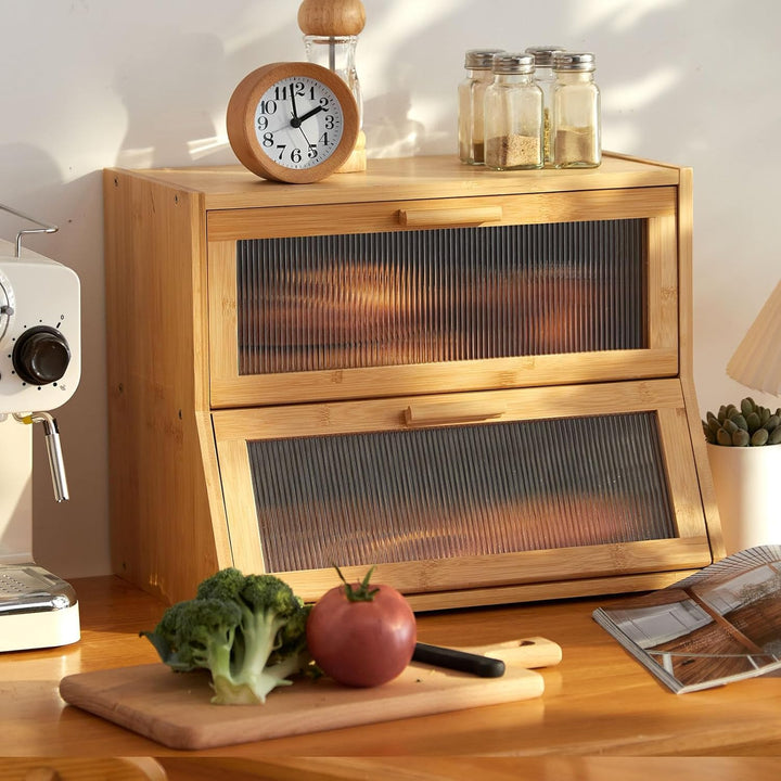 Bambus Brotkasten mit Belüftung Eco Brotbox Brotkorb mit Schneidebrett Aufbewahrungsbox Küche Brotau