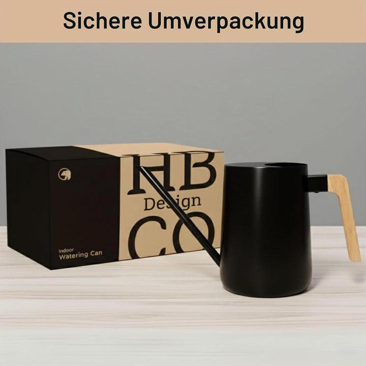 HB Design Co. Giesskanne für den Innenbereich mit langem Auslauf – 1000 ml Schwarze Giesskanne für Z