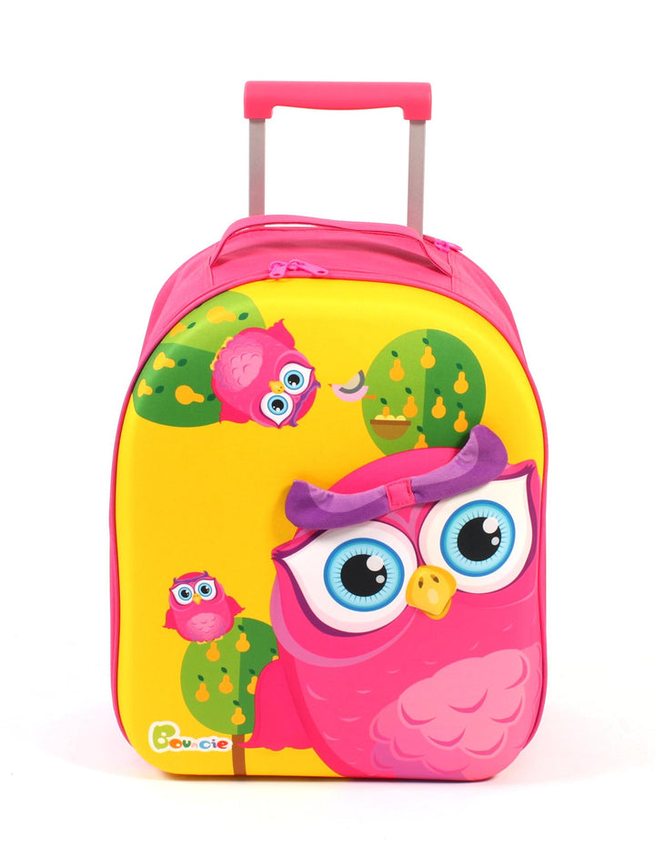 Bouncie Kinder-Trolley mit 3D-Eulen-Motiv, Kinderreisekoffer, Kindergepäck, pink Gelb, Gelb