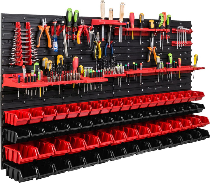 Lagersystem Werkstattregal | 156 x 78 cm | 68 stck. Box | Wandregal mit Werkzeughalterungen und Stap