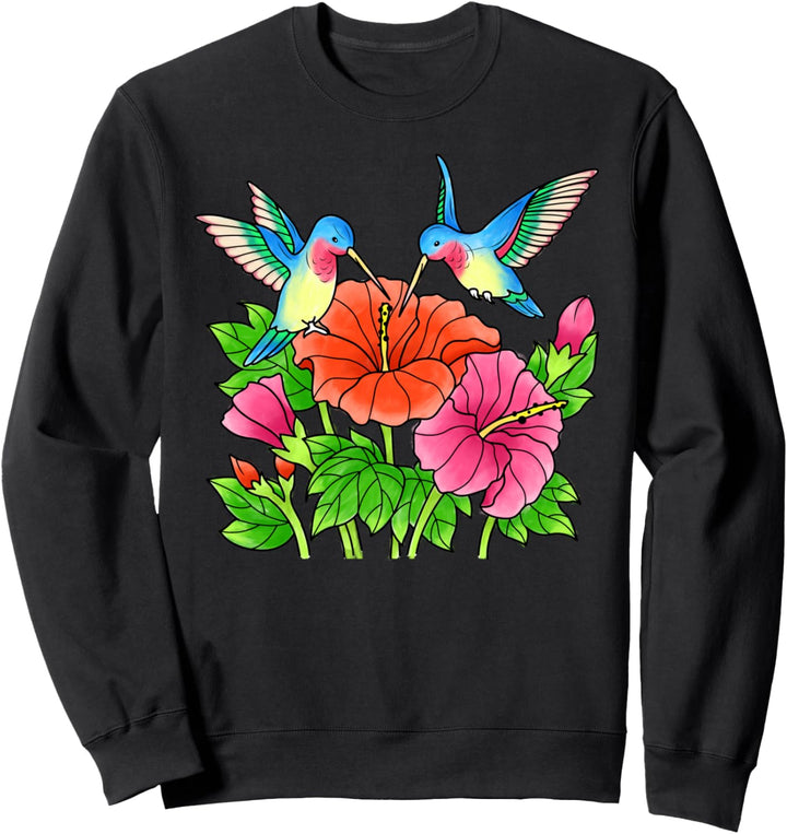 Kolibris Exotische Blumen Damen Mädchen Bunte Vögel Sommer Sweatshirt