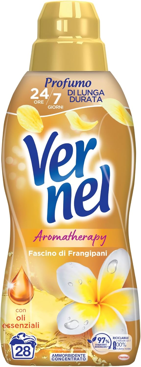 Vernel Aromatherapy Frangipani, Weichspülerkonzentrat, Duftgefühl wie gewaschen, 12 Flaschen à 700 m