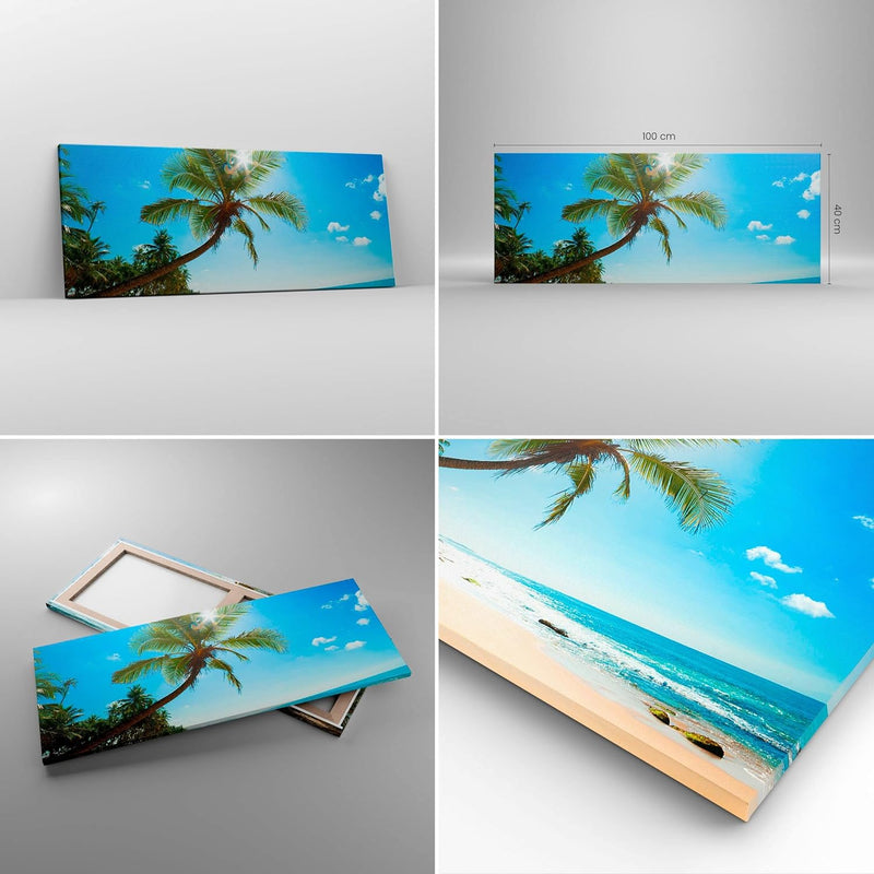 Panorama Bilder auf Leinwand 100x40cm Leinwandbild Strand Palme Meer Gross Wanddeko Bild Schlafzimme