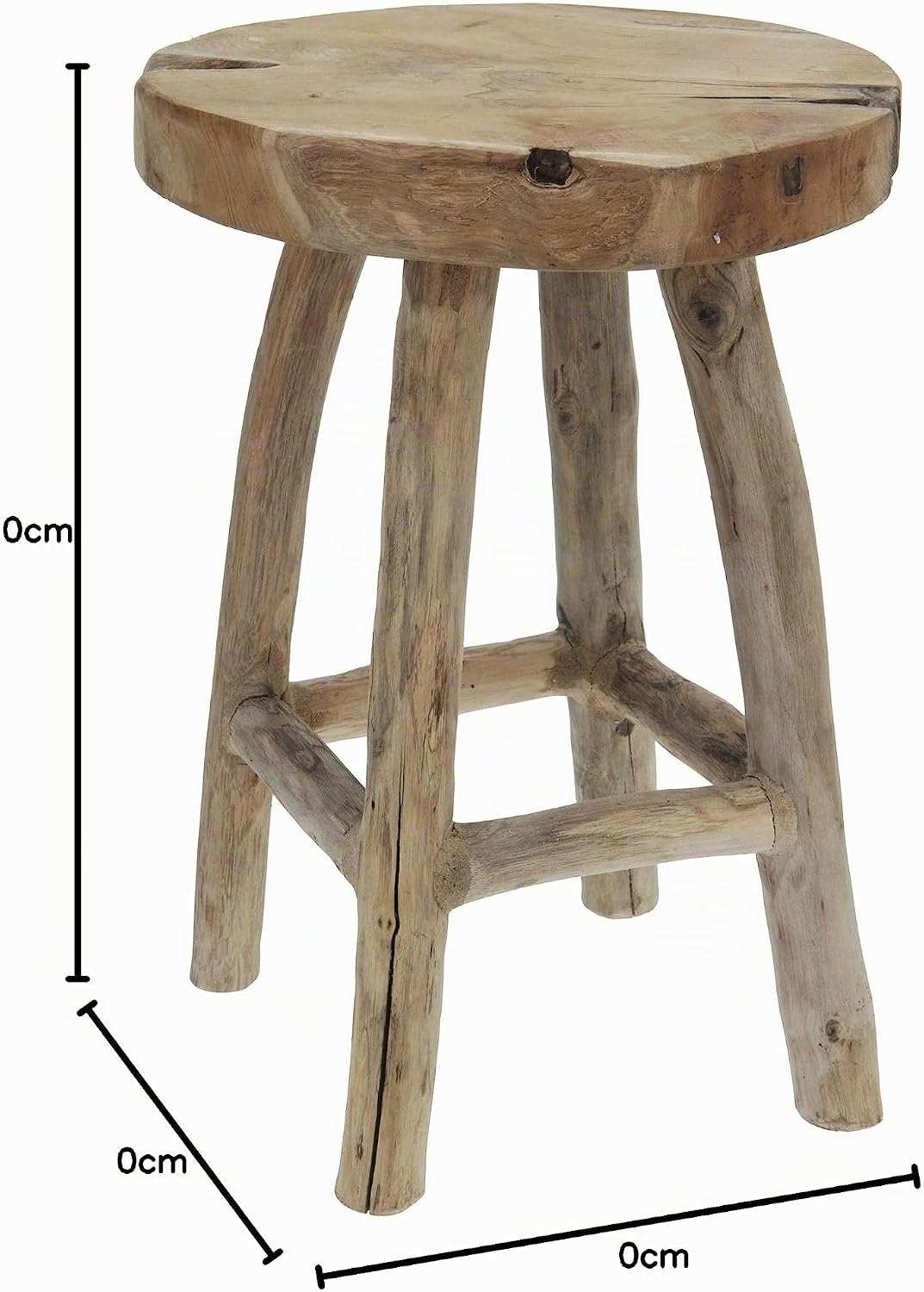 LS-LebenStil Beistelltisch Teakholz 42cm Braun Ethno Couchtisch Nachttisch Hocker Massivholz