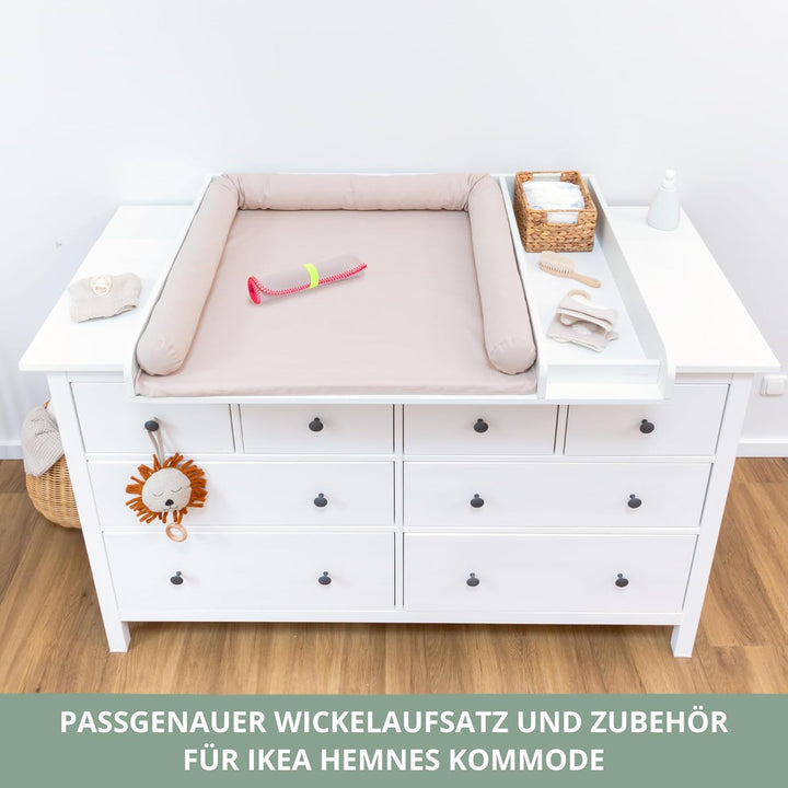Wickelaufsatz Set für IKEA HEMNES – mit Aufsatz, Wickelauflage & Umrandung aus 100% Baumwolle (Pure