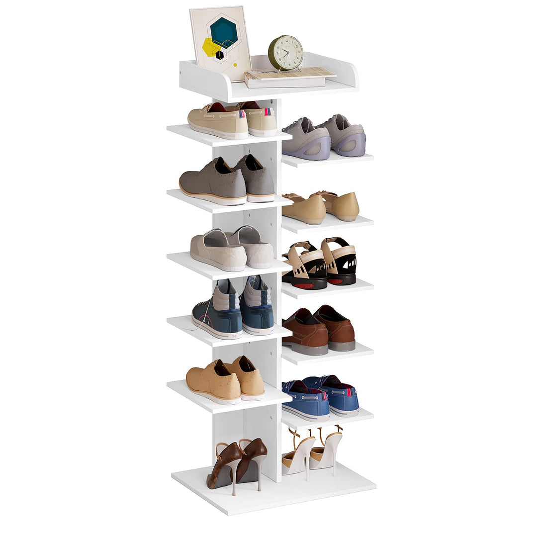 WOLTU Schuhregal mit 12 Ebenen, weisser Schuhschrank für Flur, platzsparendes Regal für Schuhaufbewa