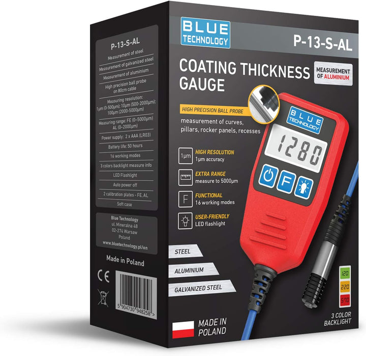 Blue Technology P13-AL Professional Schichtdickenmessgerät Lackdickenmessgerät Kugelsonde | Stahl &
