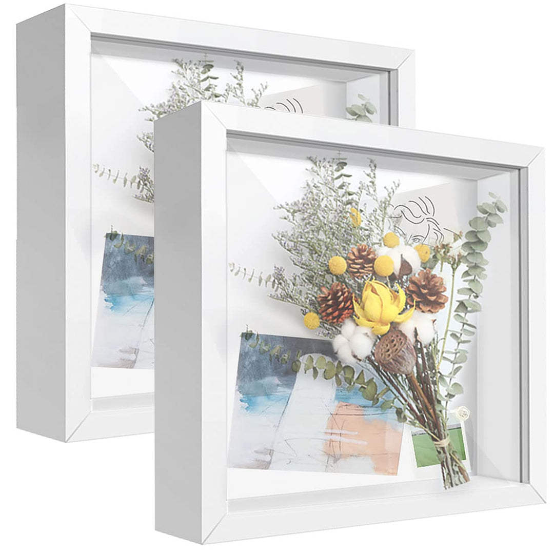 sunmeg 2Pcs 3D Bilderrahmen zum Befüllen 20 x 20cm Bilderrahmen Tief 3D Objektrahmen Hölzern bis 3cm