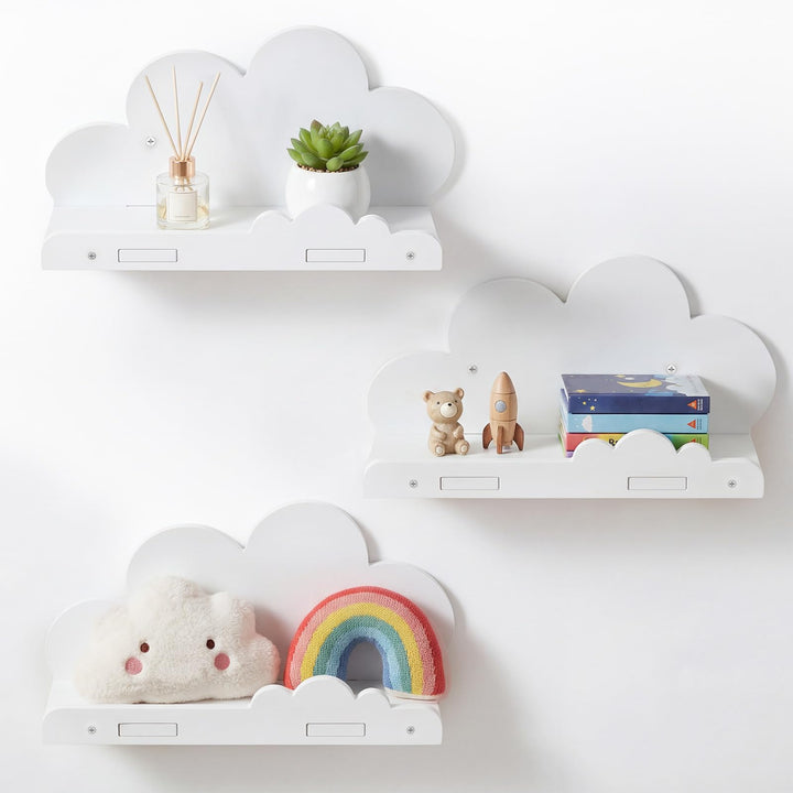 3 Stück Wolkenregal 29,5x9,4x15CM Weiss Wandregal Kinderzimmer Bücherregal Kinder Wand Kinderbücherr