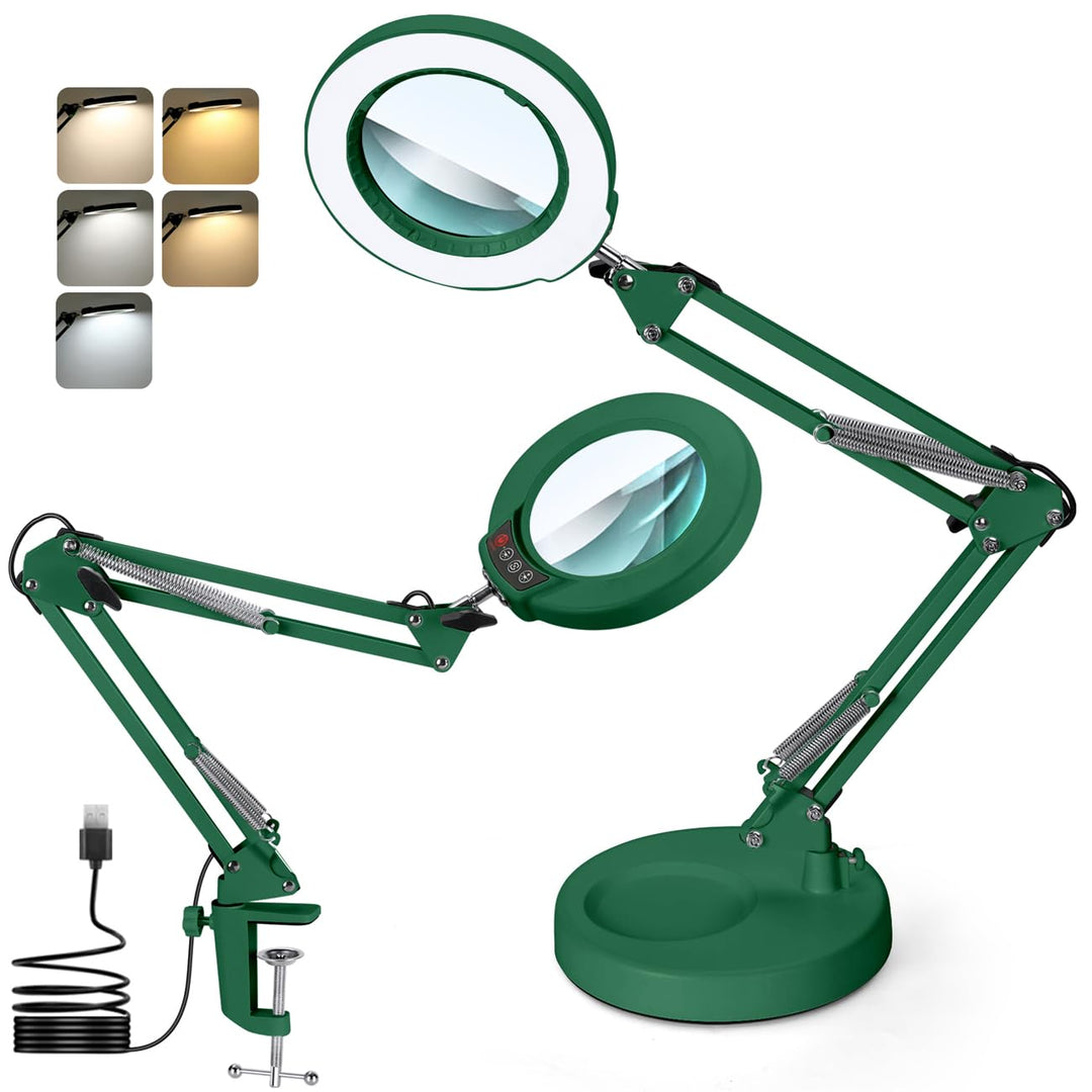 10X Lupe mit Licht und Ständer, Echter Glaslinse 2-in-1 Lupenlampe und Klemme, LED Beleuchtete Lupe