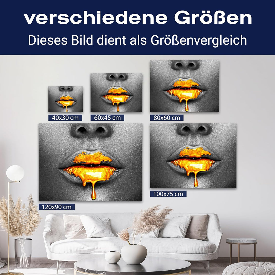 wandmotiv24 Leinwand-Bild Gold collection, Grösse 100x75cm, Querformat, Frau in Grau mit Gold auf de