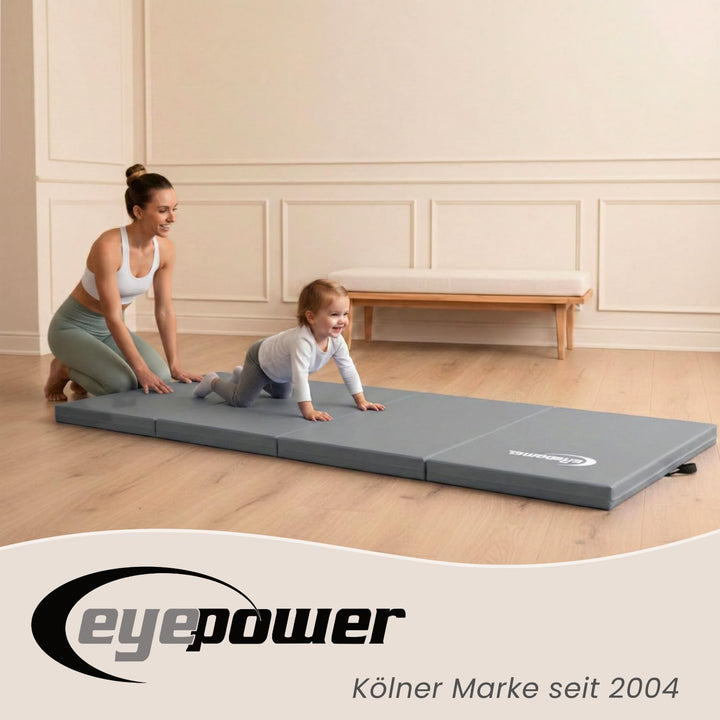 eyepower klappbare Turnmatte für Zuhause 180x60x5 cm - dicke Gymnastikmatte - Weichbodenmatte faltba
