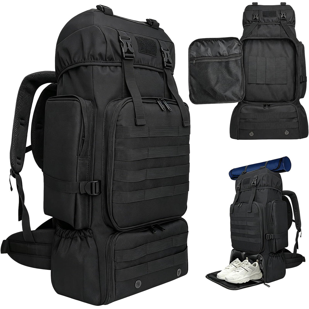 80L Wanderrucksack Trekking Camping Rucksack mit Schuhtasche für Herren Damen, wasserabweisend Extra
