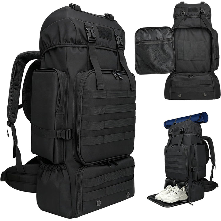 80L Wanderrucksack Trekking Camping Rucksack mit Schuhtasche für Herren Damen, wasserabweisend Extra