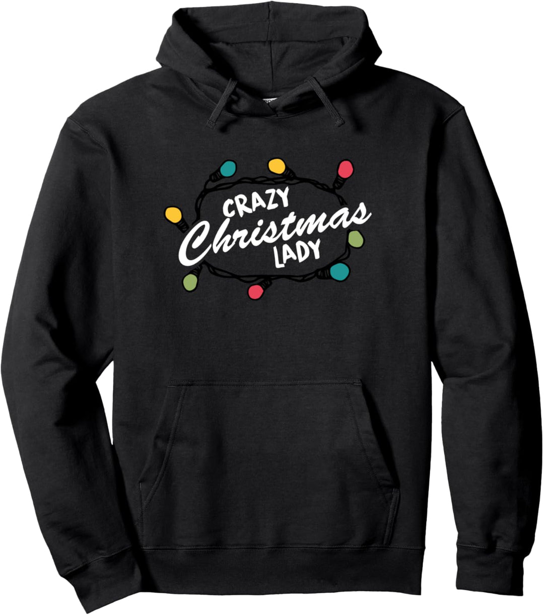 Funny Crazy Christmas Lady Gift Holiday Tree Lights Design Pullover Hoodie