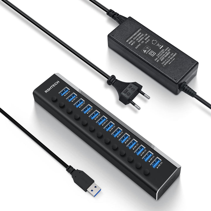 RSHTECH RSHTECH RSH-A13-5 Aluminium USB Hub Active 3.0 mit Netzteil 72 W 12 V/6 A, 13-Port USB Hub A
