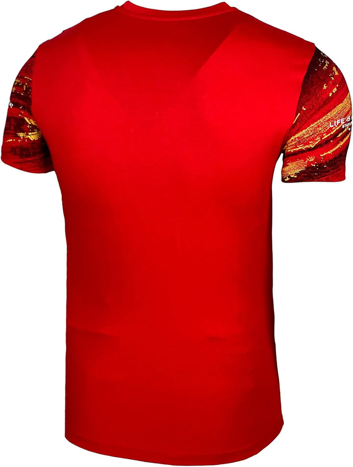 Herren Rundhals Vintage T-Shirt Kurzarm Slim Fit Design Fashion Top Print Shirt B-2778, Rot