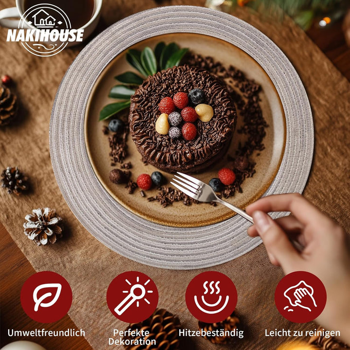 Tischsets Abwaschbar Rund Geflochten Tischset 6er Set, 38cm Rund Platzsets Abwischbar, rutschfest, H