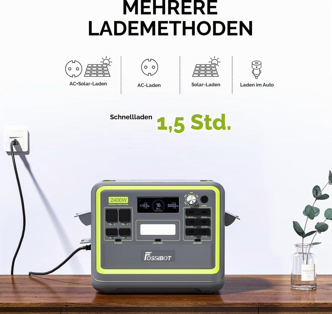 FOSSiBOT F2400 Solargenerator mit 420W Solarpanel, 2048Wh LiFePO4 Tragbare Powerstation, 3 Ausgang A