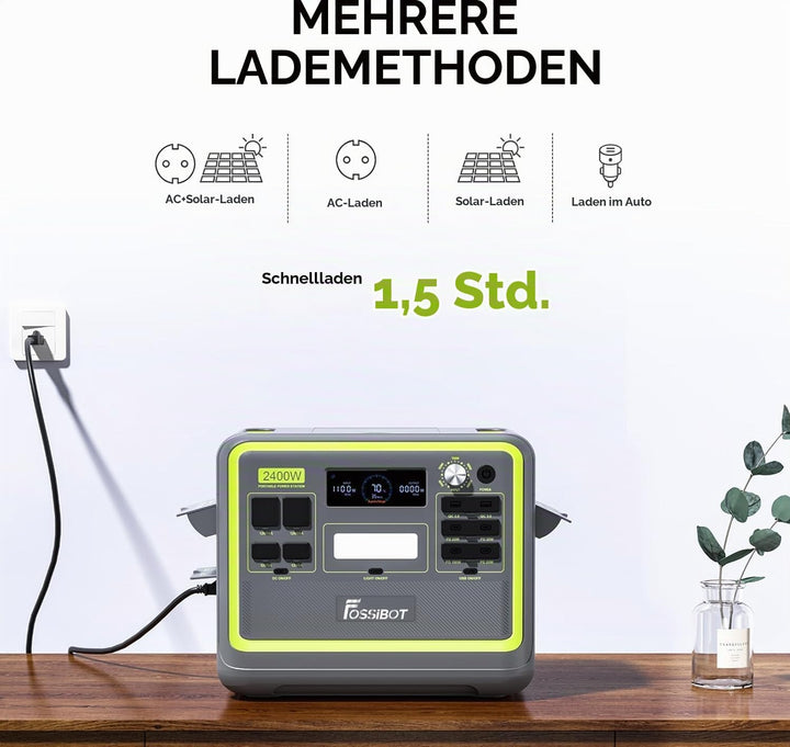 FOSSiBOT F2400 Solargenerator mit 420W Solarpanel, 2048Wh LiFePO4 Tragbare Powerstation, 3 Ausgang A