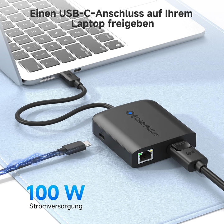 Cable Matters USB C Multiport Adapter DisplayPort 8K 60Hz (USB C Adapter mit DP 1.4, 2X USB 2.0, 480