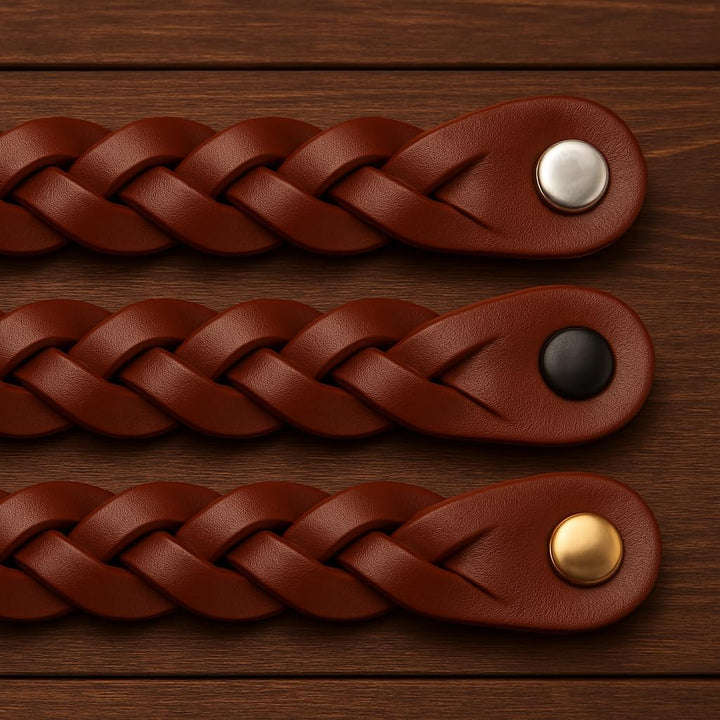 Brute Strength - Ledergriffe für Möbel - Geflochten - Cognac - 6 Stück - 16,5 x 2,5 cm - Schrankgrif