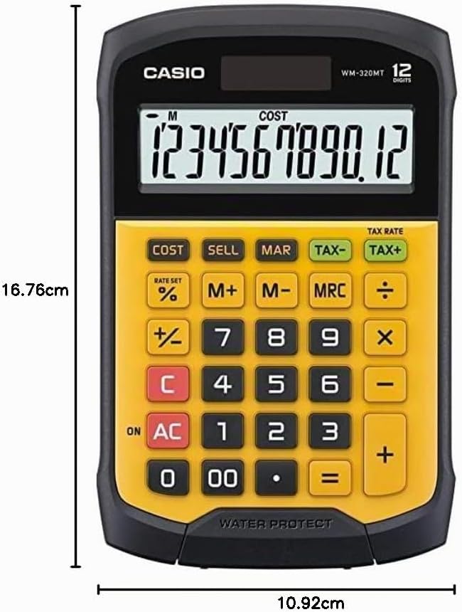 CASIO Tischrechner WM-320MT, 12-stellig, spritzwasser- und staubgeschützt, Steuerberechnung, Solar-/